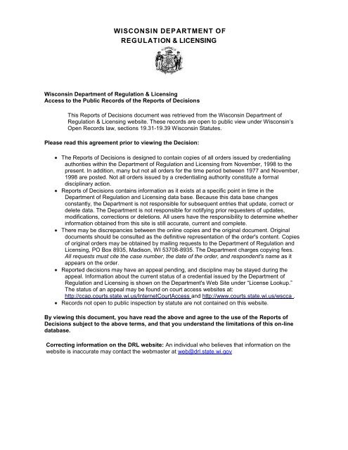 wisconsin department of regulation & licensing - Applications