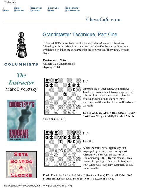 Grandmaster Technique I - Chess Cafe