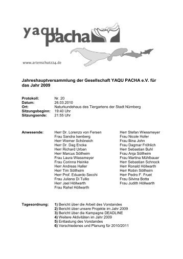 Protokoll Jahreshauptversammlung 2009 - Yaqu Pacha