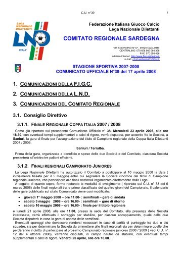 COMITATO REGIONALE SARDEGNA - Informacalcio.it