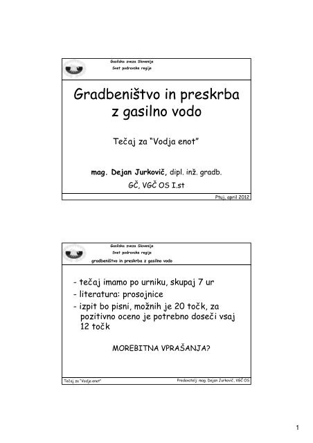 gradbeniŠtvo in preskrba z gasilno vodo - Območna gasilska zveza ...