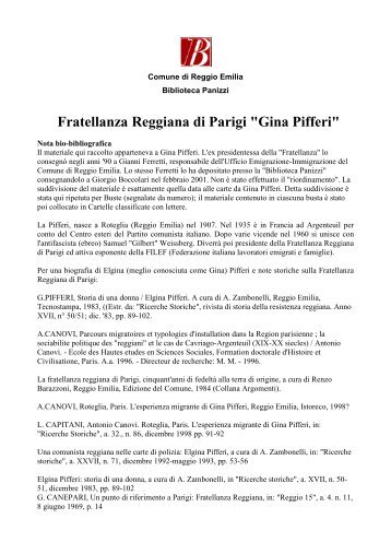 Fratellanza Reggiana di Parigi "Gina Pifferi" - Biblioteca Panizzi ...