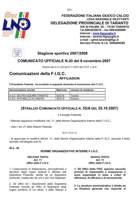 Comunicazioni della F.I.G.C. - Informacalcio.it