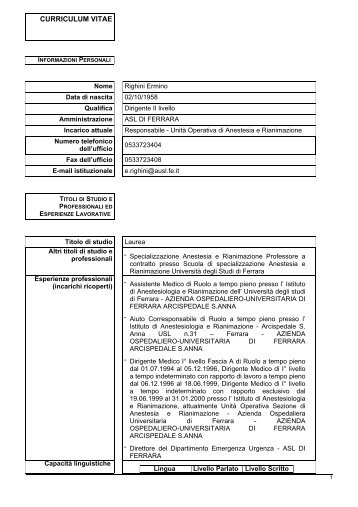 CV RIGHINI ERMINIO.pdf - Azienda USL di Ferrara