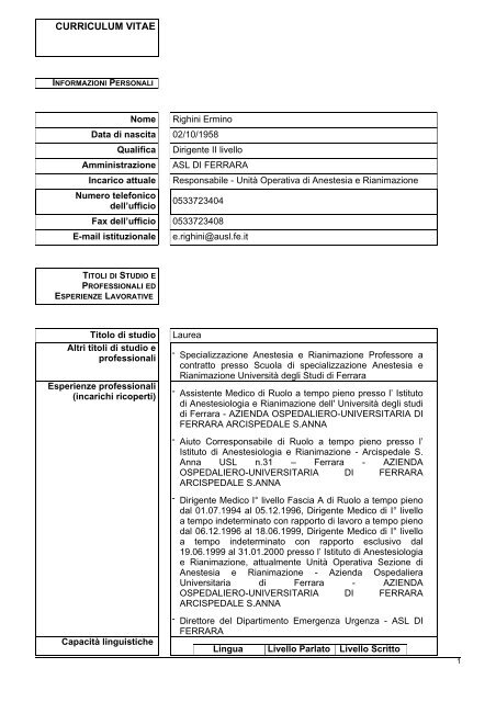 CV RIGHINI ERMINIO.pdf - Azienda USL di Ferrara
