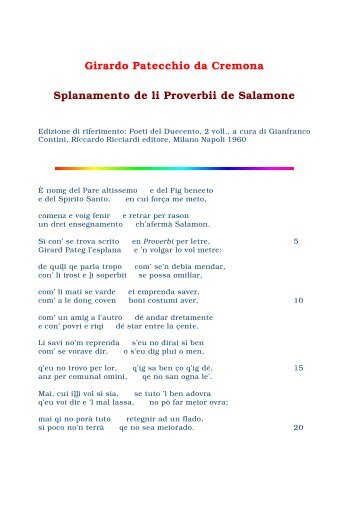 Splanamento de li Proverbii di Salomone - Classici Italiani