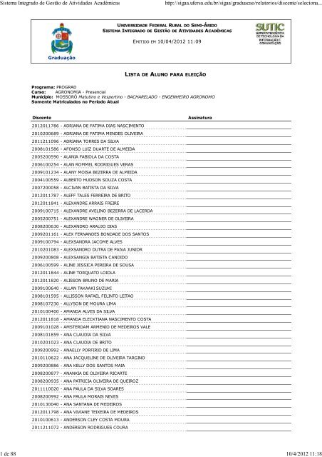 LISTA ELEIÇÃO 2012 1 GRAD - Ufersa