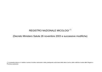 Registro nazionale micologi - Ministero della Salute