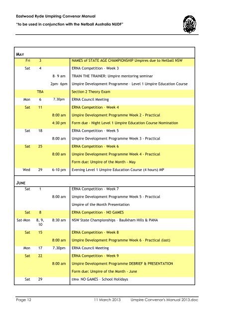 Umpiring Convenors Manual - ERNA (Netball) - Netball Australia