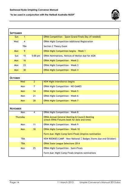 Umpiring Convenors Manual - ERNA (Netball) - Netball Australia