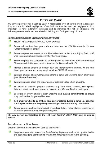 Umpiring Convenors Manual - ERNA (Netball) - Netball Australia