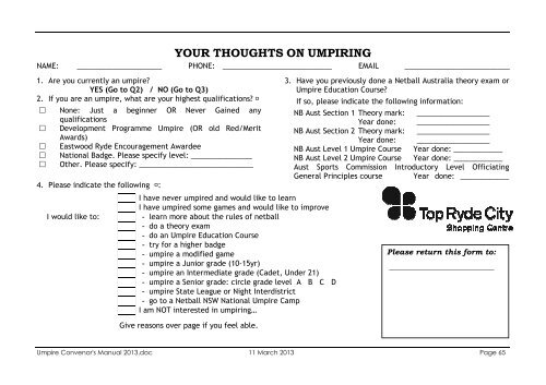 Umpiring Convenors Manual - ERNA (Netball) - Netball Australia