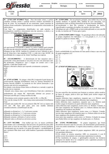 Duzão 116 Duzão Biologia Exercícios / /2012 Semi