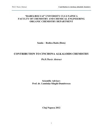 CONTRIBUTION TO CINCHONA ALKALOIDS CHEMISTRY