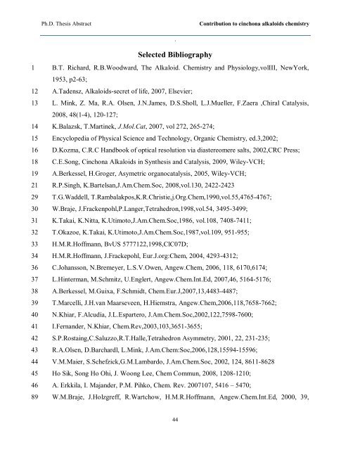 CONTRIBUTION TO CINCHONA ALKALOIDS CHEMISTRY