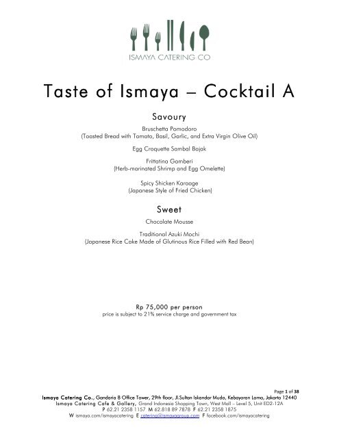 Ismaya Catering Co Menu