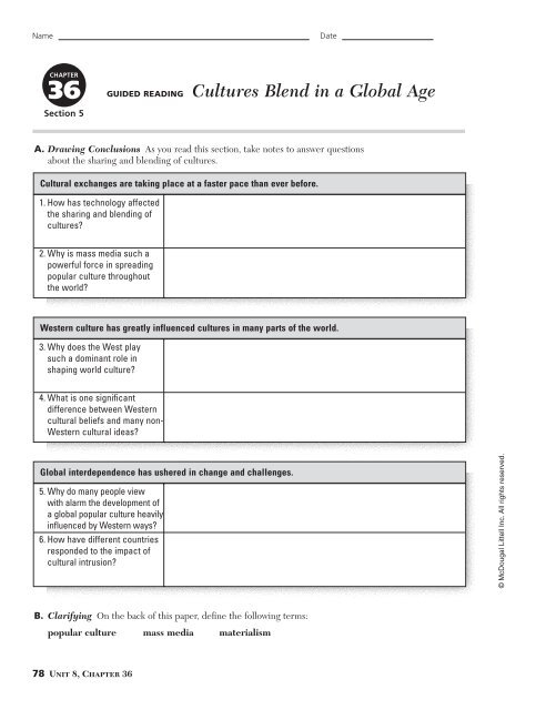 GUIDED READING Cultures Blend in a Global Age