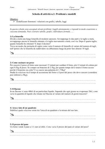 Scheda di attività n.1: Problemi e modelli - Lauree Scientifiche