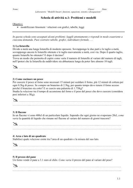 Scheda di attività n.1: Problemi e modelli - Lauree Scientifiche
