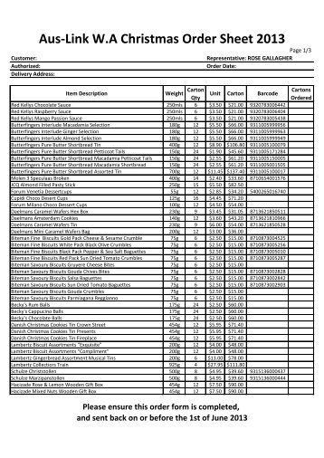 Aus-Link W.A Christmas Order Sheet 2013