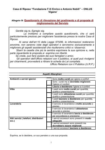 Questionario di gradimento - Case di Riposo Della Brianza