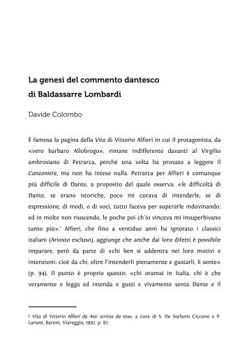 La genesi del commento dantesco di Baldassarre Lombardi