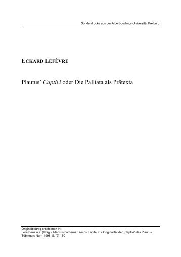 Plautus' Captivi oder Die Palliata als Prätexta - Titus Maccius Plautus