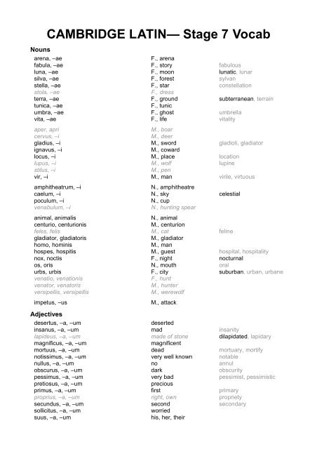 CAMBRIDGE LATIN— Stage 7 Vocab