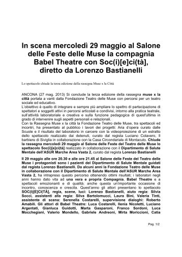 In scena mercoledì 29 maggio al Salone delle Feste delle Muse la ...