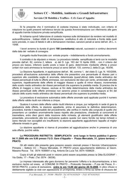 Lettera invito Gara Prato Città curata 2009 ... - Comune di Prato