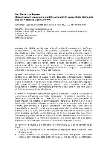 Call for papers - Università della Svizzera italiana