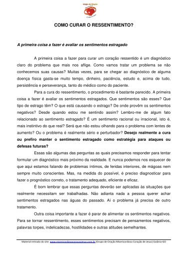 como curar o ressentimento? - Misericordioso Coração de Jesus