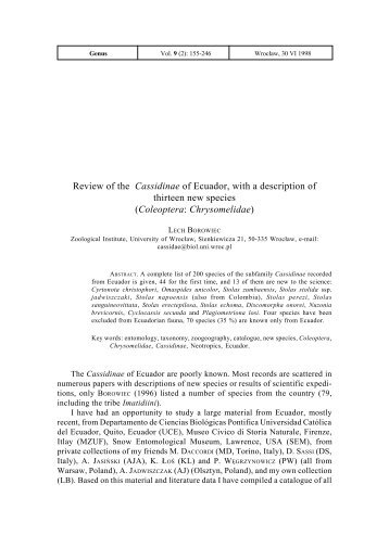 Review of the Cassidinae of Ecuador, with a description of thirteen ...