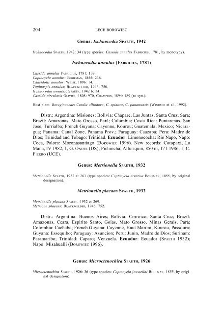 Review of the Cassidinae of Ecuador, with a description of thirteen ...