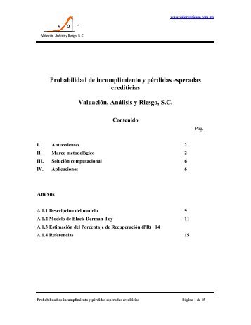 Probabilidad de incumplimiento y pérdidas ... - Var Principal