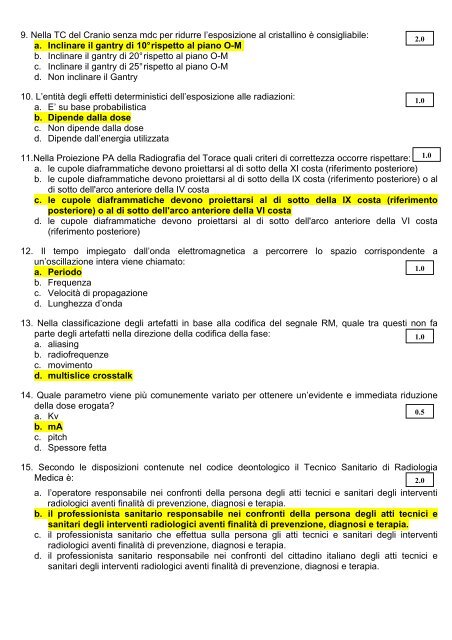 Prova Scritta estratta con risposte esatte e punteggi attribuiti