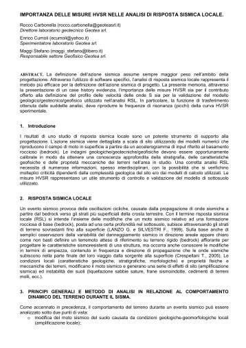 Importana delle misure HVSR nelle analisi di risposta ... - Geotea srl