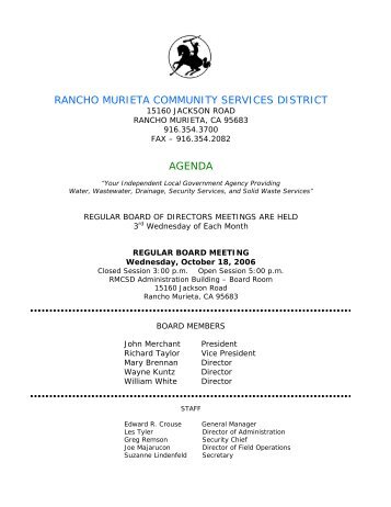 RANCHO MURIETA COMMUNITY SERVICES DISTRICT AGENDA