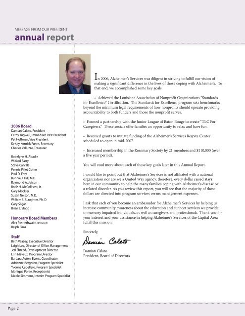 Annual Report 2006 - Alzheimer's Services of the Capital Area