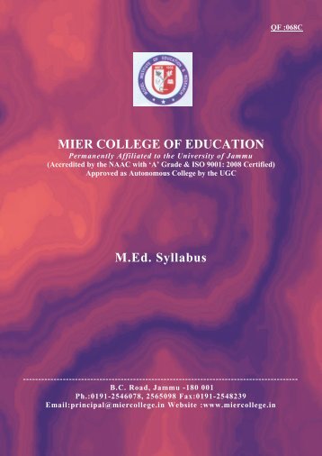 Detailed Syllabus - MIER College of Education