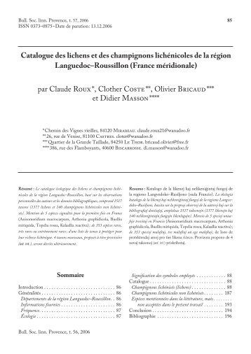 Catalogue des lichens et des champignons ... - lichenologue.org