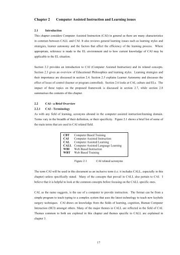 Chapter 2 Computer Assisted Instruction and Learning issues