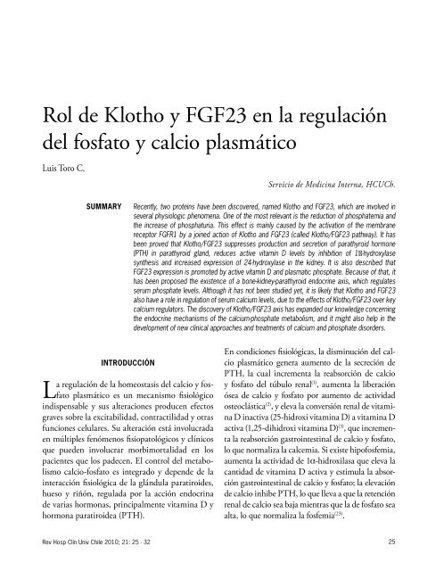 Rol de Klotho y FGF23 en la regulación del fosfato y calcio plasmático