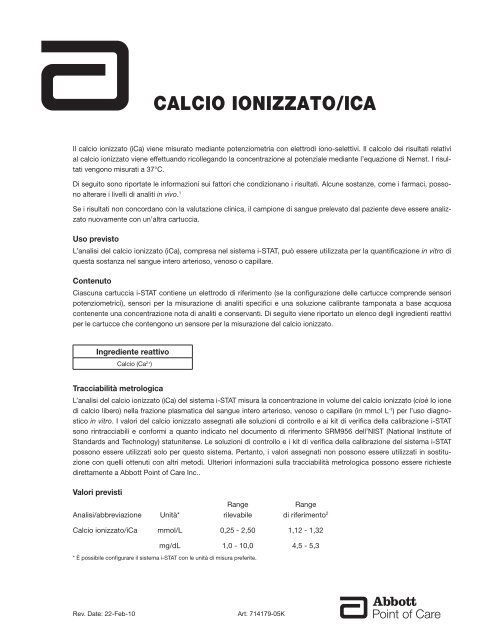 CALCIO IONIZZATO/ICA - Abbott Point of Care.com