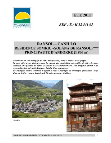ETE 2011 RANSOL – CANILLO - Vacances pour tous