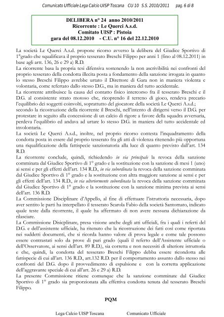 Bollettino Ufficiale Lega Calcio UISP Toscana - Gonews.it