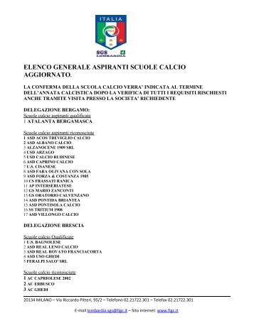 Clicca qui per scaricare l'elenco scuole calcio - CONI Lombardia