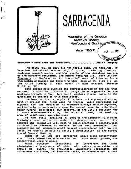 sarracenia - The Wildflower Society of Newfoundland and Labrador