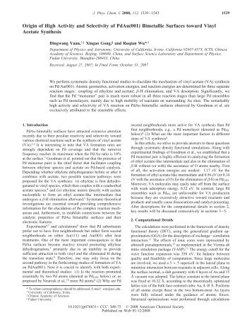 Origin of High Activity and Selectivity of PdAu(001) Bimetallic ...