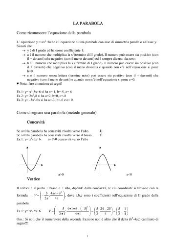 LA PARABOLA Come riconoscere l'equazione della parabola Come ...